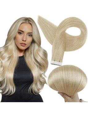24 Inch Tape In Extensions - Human Hair, 613 Blonde, 50G, Easy Application